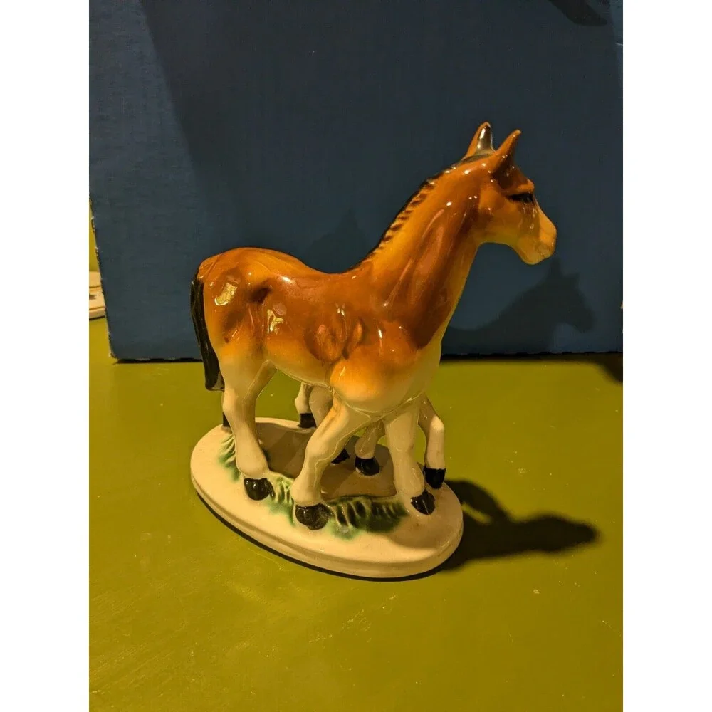 Vintage Horse Figurine Mare And Foal Ceramic Base 7” X 6”